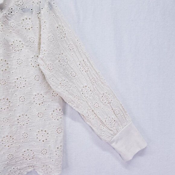 NY Collection Cream Lace Floral Collar Button Down Preppy Top Size M - Picture 8 of 13